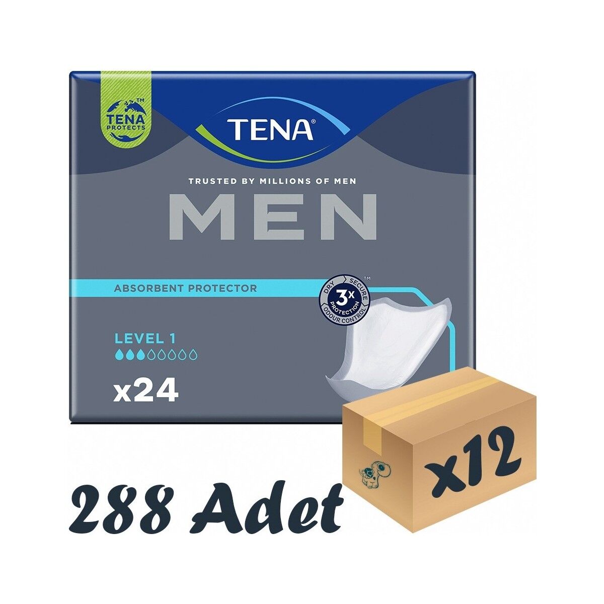 Tena Men Level-1, Erkek Mesane Pedi, 3 Damla, 24'lü 12 Paket 288 Adet