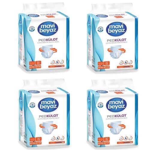 Mavi Beyaz Ped Külot Emici Ekstra Büyük Boy Xlarge 30'lu 4 paket / 120 adet