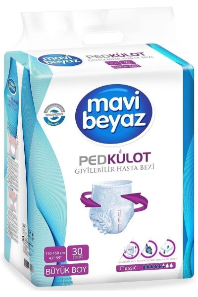 Mavi Beyaz Ped Külot Emici Büyük Boy Large 30'lu paket