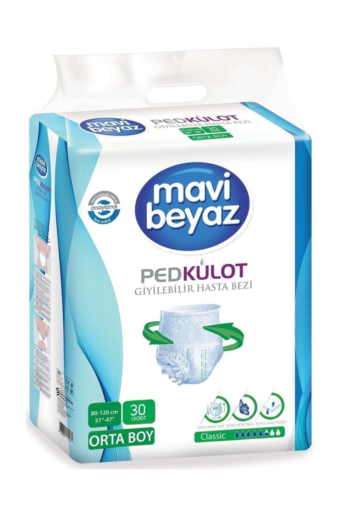 Mavi Beyaz Ped Külot Emici Orta Boy Medium 30'lu paket