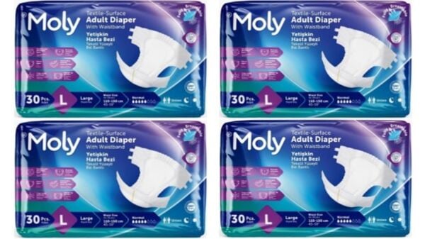 Moly Tekstil Yüzeyli Large Büyük Boy Belbantlı Hasta Bezi 30 lu 4 paket / 120 adet
