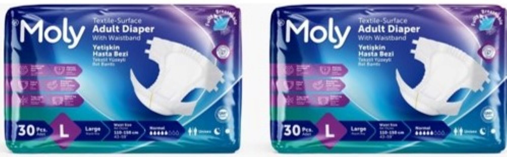 Moly Tekstil Yüzeyli Large Büyük Boy Belbantlı Hasta Bezi 30 lu 2 paket / 60 adet