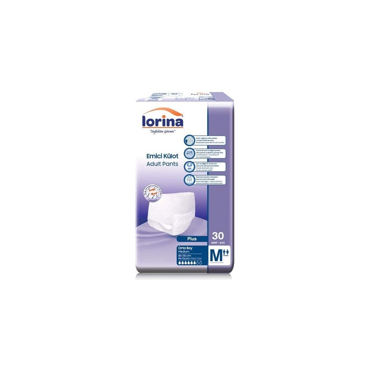 Lorina Yetişkin Emici Külot Medium 30'Lu 3 Paket 90 Adet