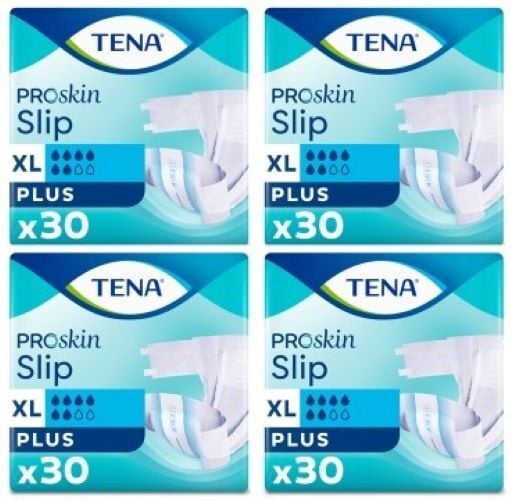 Tena Proskin Slip Plus 6 damla Ekstra Büyük Boy Xlarge Belbantlı Hasta Bezi 30'lu 4 paket / 120 adet