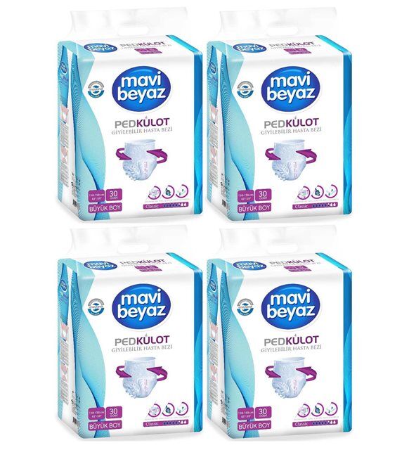 Mavi Beyaz Ped Külot Emici Büyük Boy Large 30'lu 4 paket / 120 adet