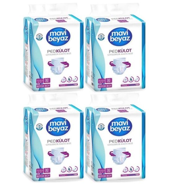 Mavi Beyaz Ped Külot Emici Büyük Boy Large 30'lu 4 paket / 120 adet