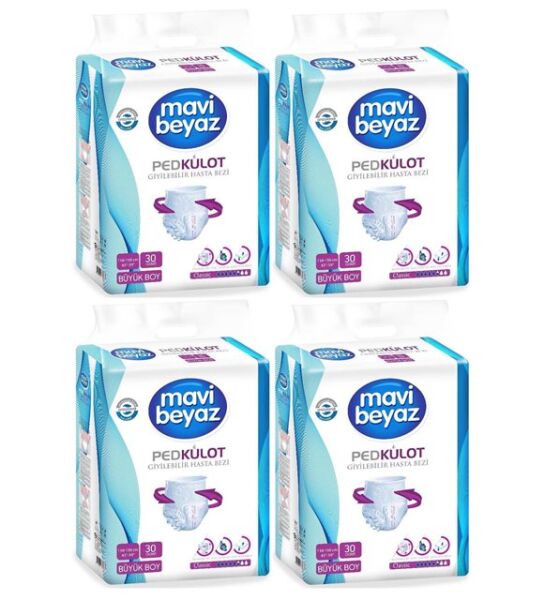 Mavi Beyaz Ped Külot Emici Büyük Boy Large 30'lu 4 paket / 120 adet