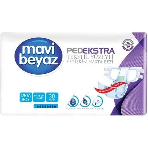 Mavi Beyaz PedEkstra Orta Boy Medium Belbantlı Hasta Bezi 30'lu paket