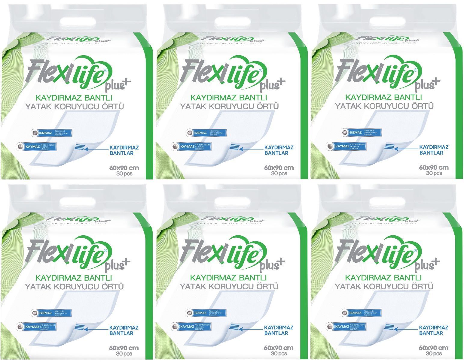 Flexilife Plus Kaydırmaz Bantlı Yatak Koruyucu Örtü 60x90 30'lu 6 paket / 180 adet