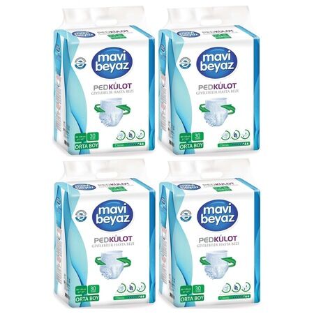 Mavi Beyaz Ped Külot Emici Orta Boy Medium 30'lu 4 paket / 120 adet