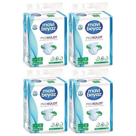 Mavi Beyaz Ped Külot Emici Orta Boy Medium 30'lu 4 paket / 120 adet