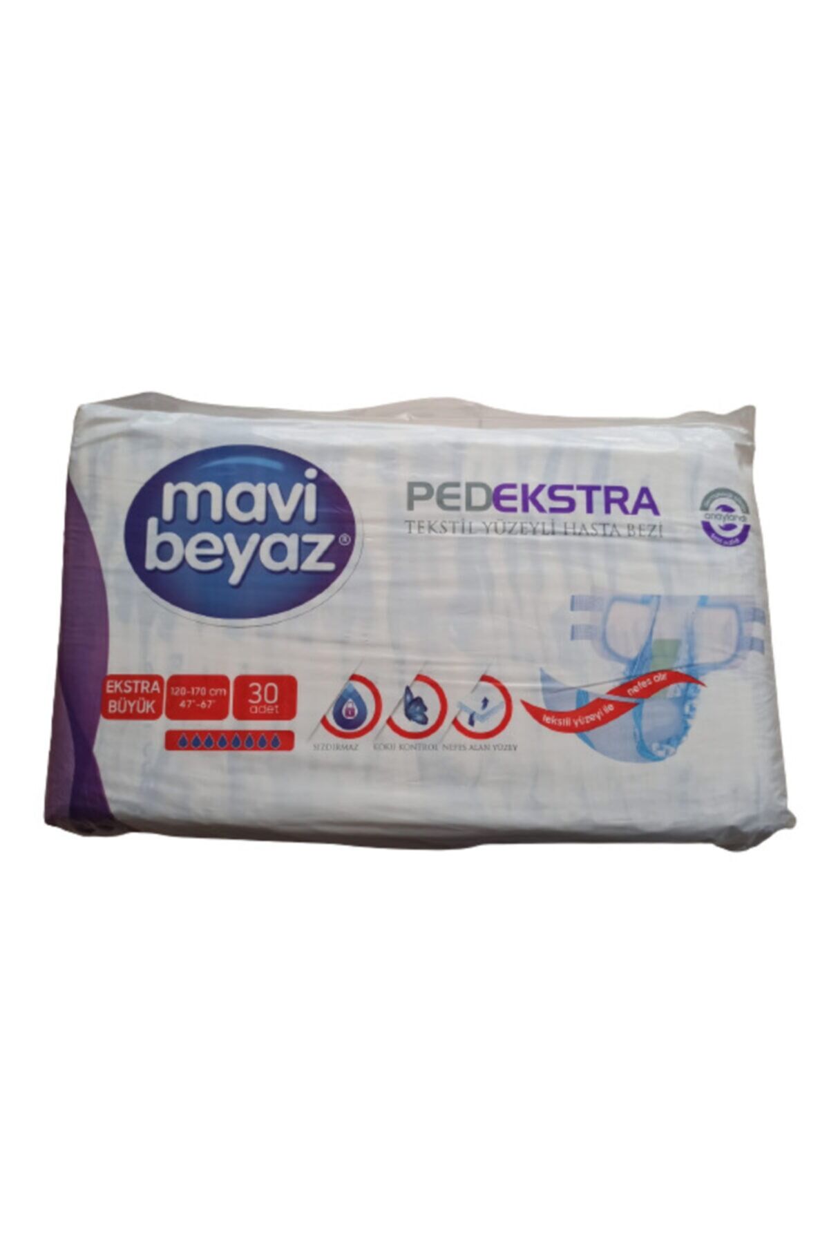 Mavi Beyaz PedEkstra Tekstil Yüzeyli Yetişkin Hasta Bezi Xlarge 30'lu paket