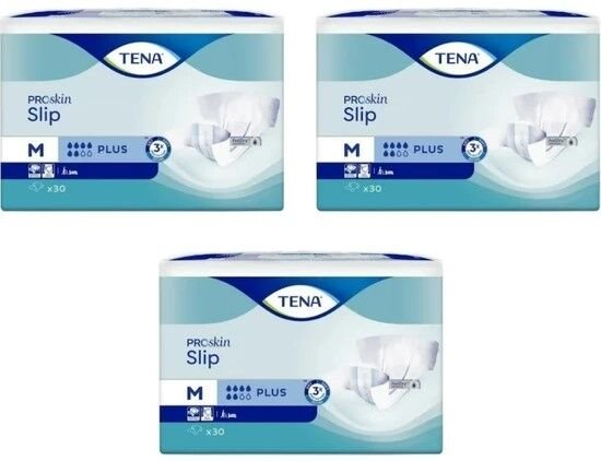 Tena Proskin Slip Plus 6 damla Orta Boy Medium Belbantlı Hasta Bezi 30'lu 3 paket / 90 adet