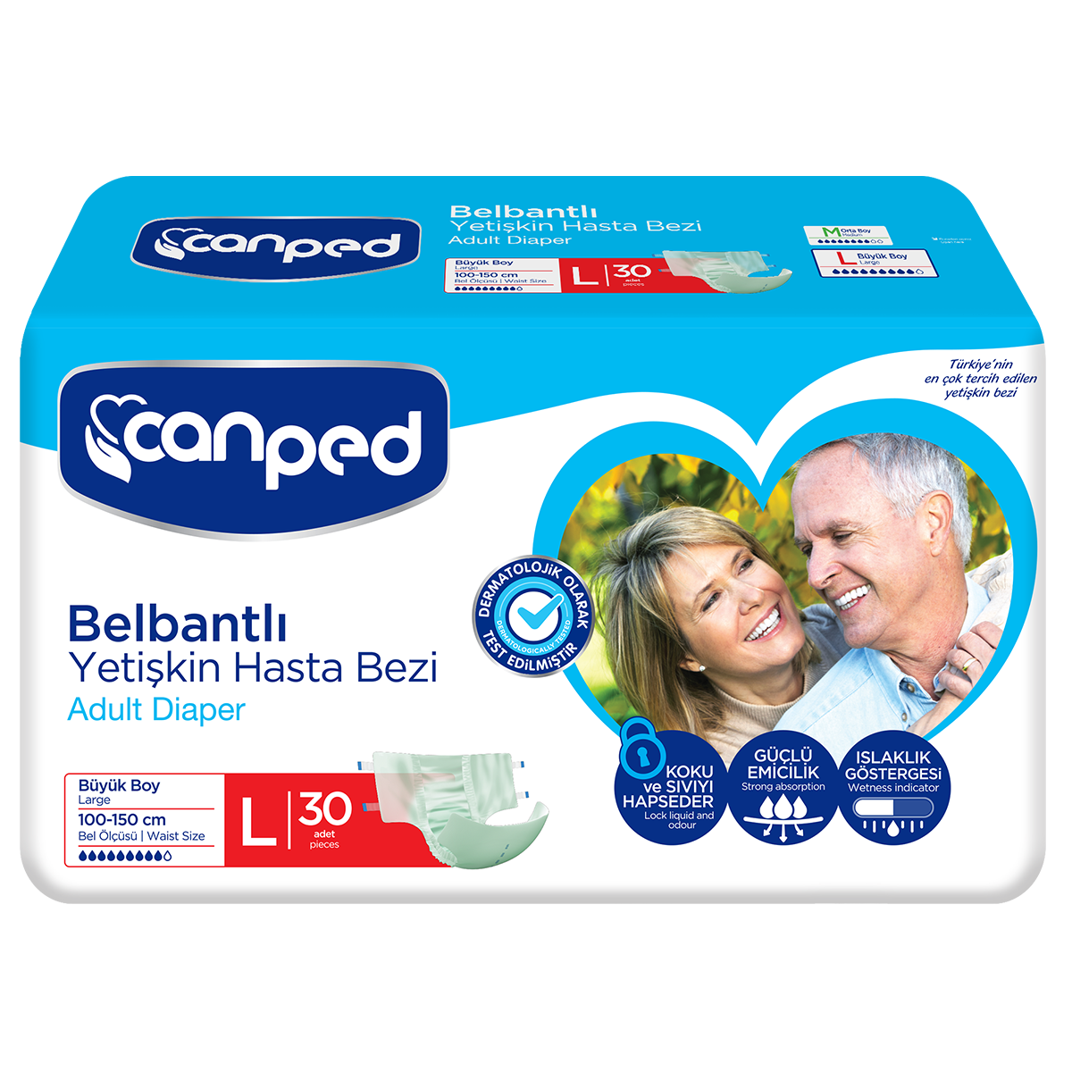 Canped (P.E.) Büyük Boy Large Belbantlı Hasta Bezi 30'lu paket