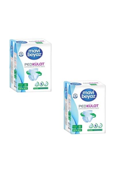 Mavi Beyaz Ped Külot Emici Orta Boy Medium 30'lu 2 paket / 60 adet