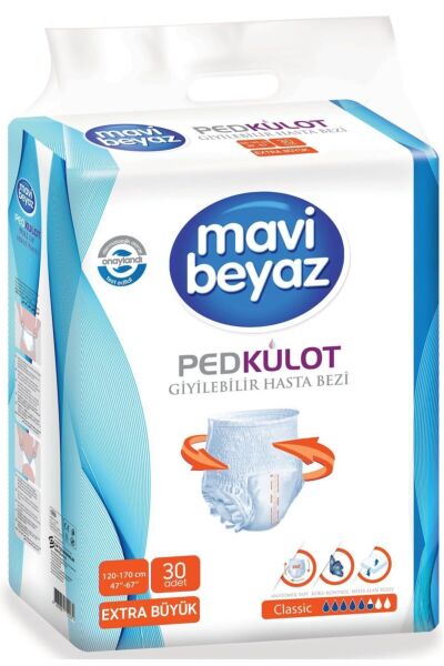 Mavi Beyaz Ped Külot Emici Ekstra Büyük Boy Xlarge 30'lu 3 paket / 90 adet
