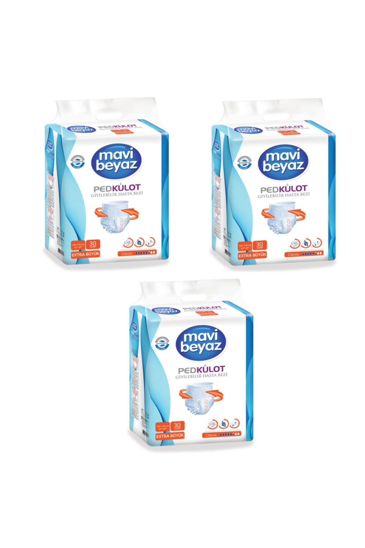 Mavi Beyaz Ped Külot Emici Ekstra Büyük Boy Xlarge 30'lu 3 paket / 90 adet