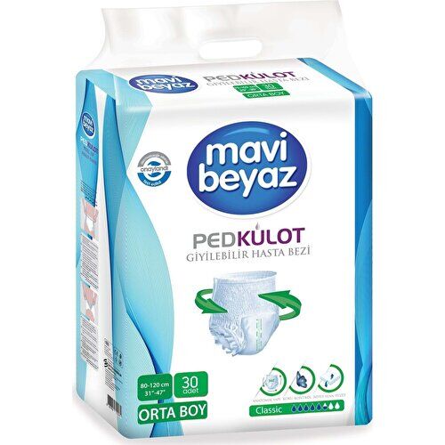 Mavi Beyaz Ped Külot Emici Orta Boy Medium 30'lu 3 paket / 90 adet