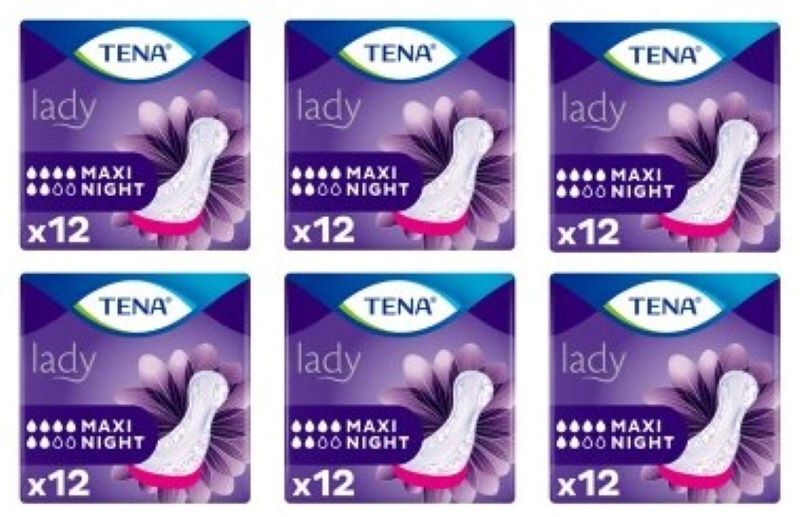 Tena Lady Maxi Night 6 damla Kadın Mesane Pedi 12'li 6 paket / 72 adet