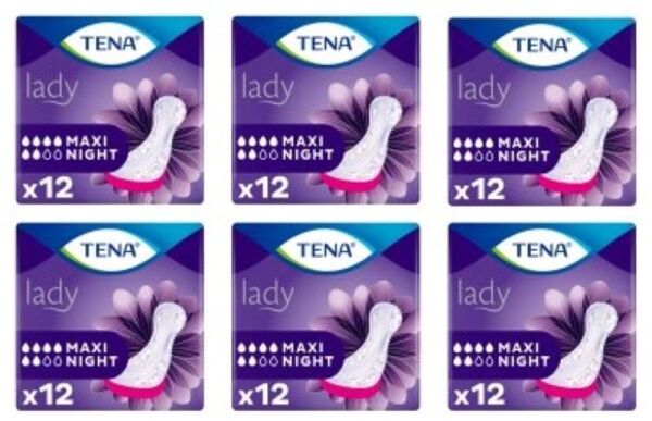 Tena Lady Maxi Night 6 damla Kadın Mesane Pedi 12'li 6 paket / 72 adet