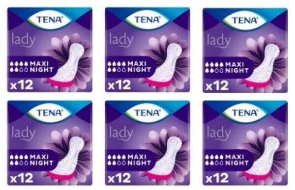Tena Lady Maxi Night 6 damla Kadın Mesane Pedi 12'li 6 paket / 72 adet