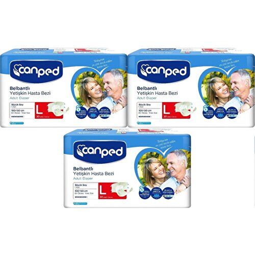 Canped (P.E.) Büyük Boy Large Belbantlı Hasta Bezi 30'lu 3 paket / 90 adet