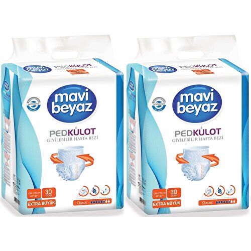 Mavi Beyaz Ped Külot Emici Ekstra Büyük Boy Xlarge 30'lu 2 paket / 60 adet