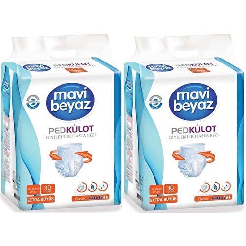 Mavi Beyaz Ped Külot Emici Ekstra Büyük Boy Xlarge 30'lu 2 paket / 60 adet